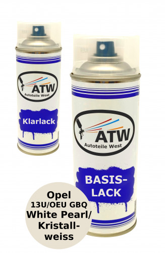 Autolack für Opel 13U / OEU GBQ White Pearl / Kristallweiss +400ml Klarlack Set